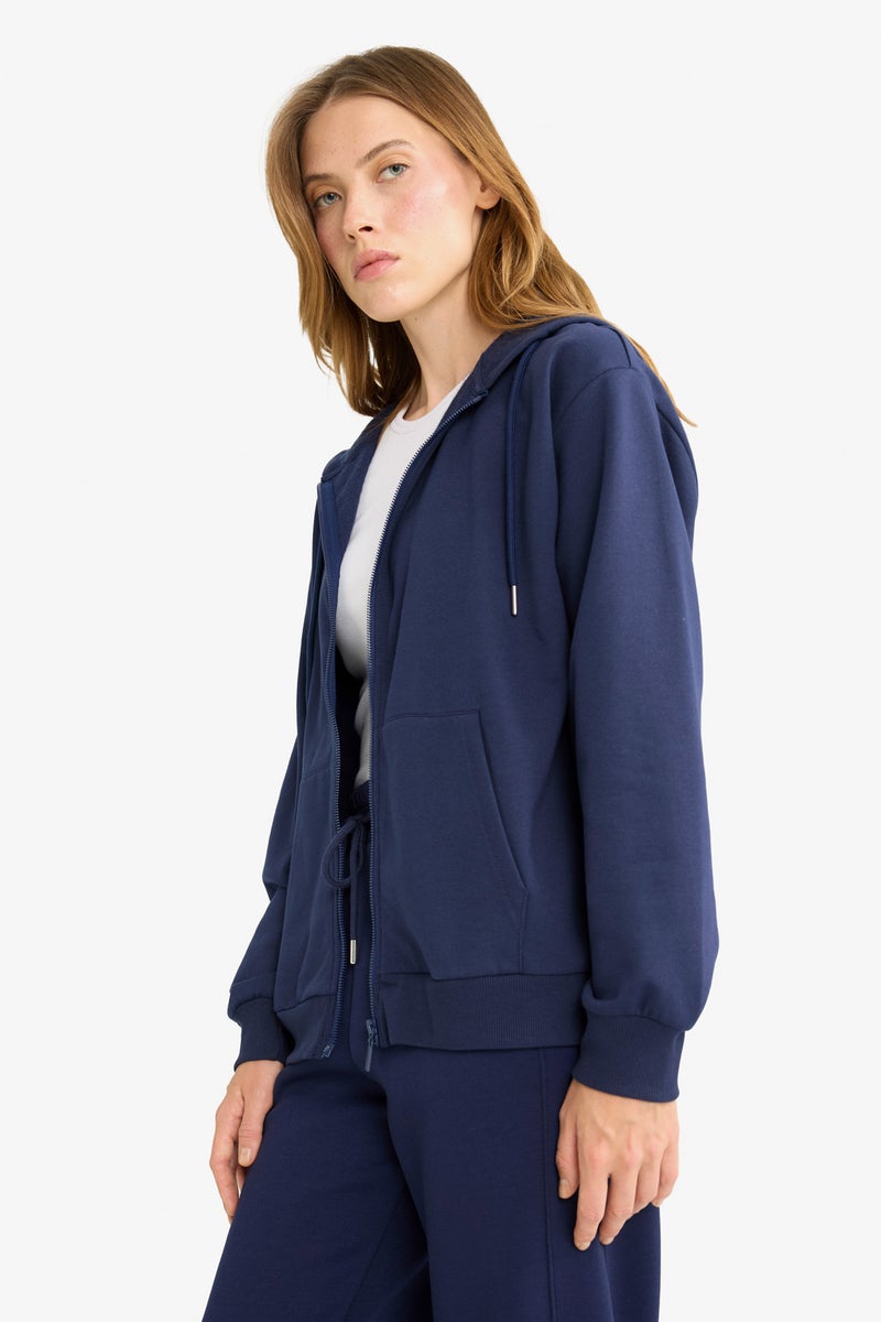 DeFacto Blue Woman Relax Fit Thin Fabric Cardigan Casual - Image 4